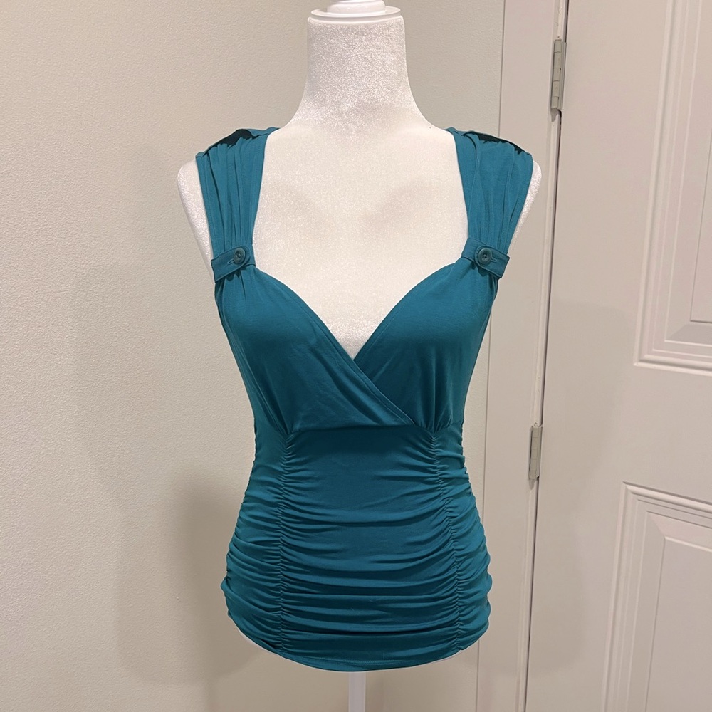 Nanette Lepore Teal Sleeveless Ruched Top